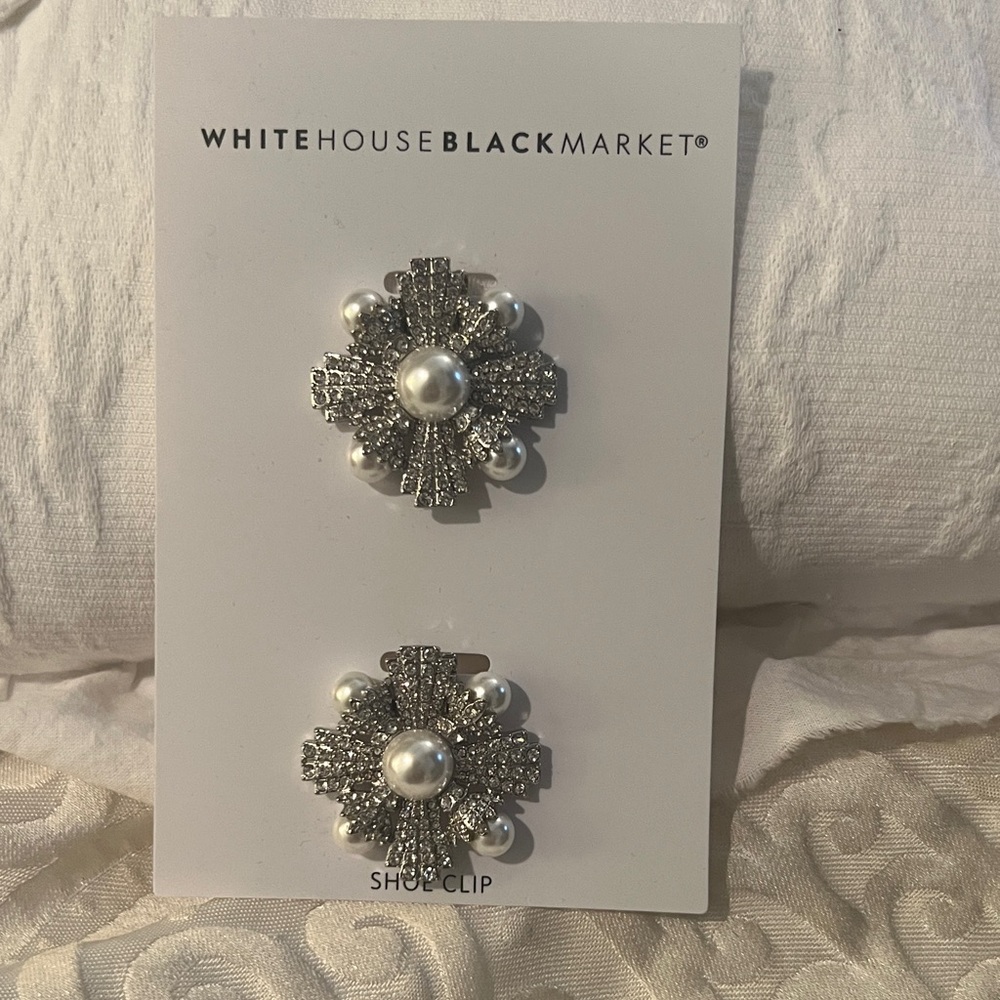 White House Black Market Elegant Silver and Pearl Shoe Brooches